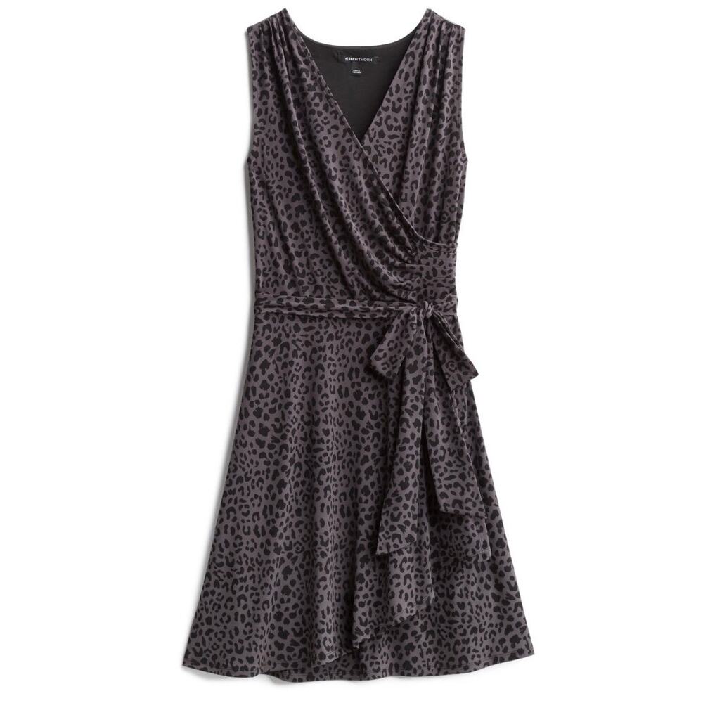 41 Hawthorn Tristana Black Gray Leopard Faux Wrap Dress Sz Small